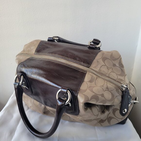 Coach Ashley Signature Sateen Brown/Khaki Satchel Handbag - Picture 7 of 16